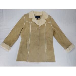 Kenneth Cole Reaction Y2K Sherpa Suede Leather Lined Jacket Beige Womens M